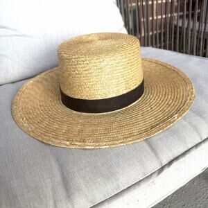 Janessa Leone Straw Boater Sun Hat Beige Size Small, Retails for $334